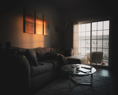 A quiet and dimly lit room perfect for evening relaxation